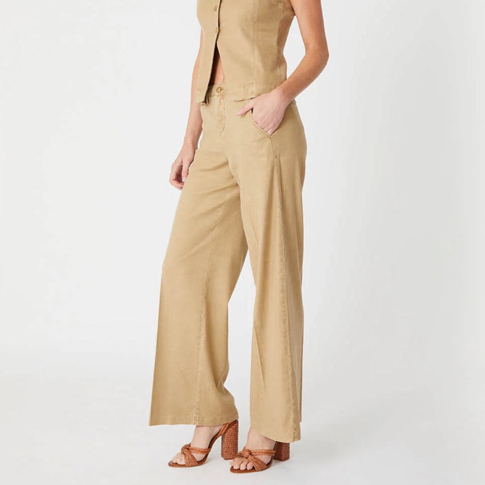 Level 99 Tallulah Wide Leg Linen lyocell Trousers Pants in Sandcastle Khaki 31